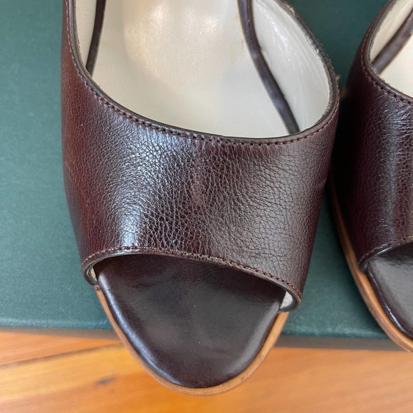 Robert Clergerie Peep Toe Wooden Block Heels Brown Size 37 - Picture 7 of 10